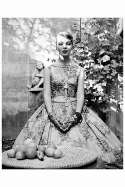 history-of-fashion:  Nico Paeffgen, Cocktail Dress by Heinz Ostergard .Berlin 1956  Photo Herbert Tobias  