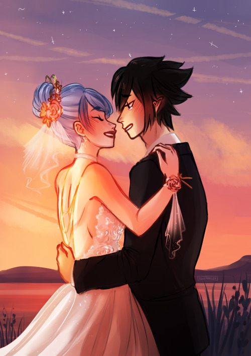 teenytraveler:Finally posting my tamajire piece for the @bnhaweddingzine!! I went through many wips 