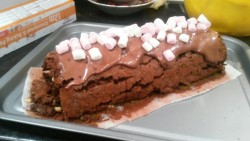 jimbobmoriarty:  One Birthday Rocky Road Roulade!!   Made for my darling sebstermoran as a birthday cake. Has a layer of cream and chocolate on the inside,  morello cherries, with crushed Hazelnut and shortbread.   Took about 4 1/2 hours!  so excited