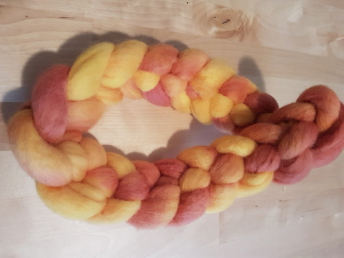 Yellow peaches 100% wool roving. Looking so fine for Spring!www.longdrawyarn.ca