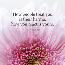 mysimplereminders:  “How people treat you is their karma; how you react is yours.”  — Wayne Dyer