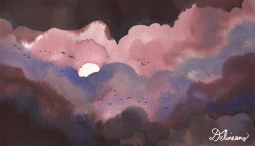 delineans: Across the frozen land, the flock of birds made its way through cottony clouds.I made a b