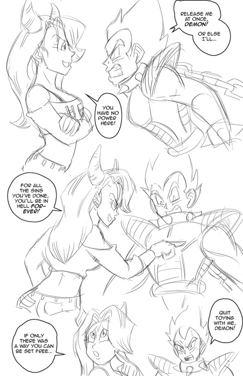   amaranthineadventurer said to funsexydragonball: Since Oni Bulma likes bad boys how about a picture of her taking advantage of her position with the prince of all evil souls. Ex - “So…just how badly do you wanna get out of hell?”