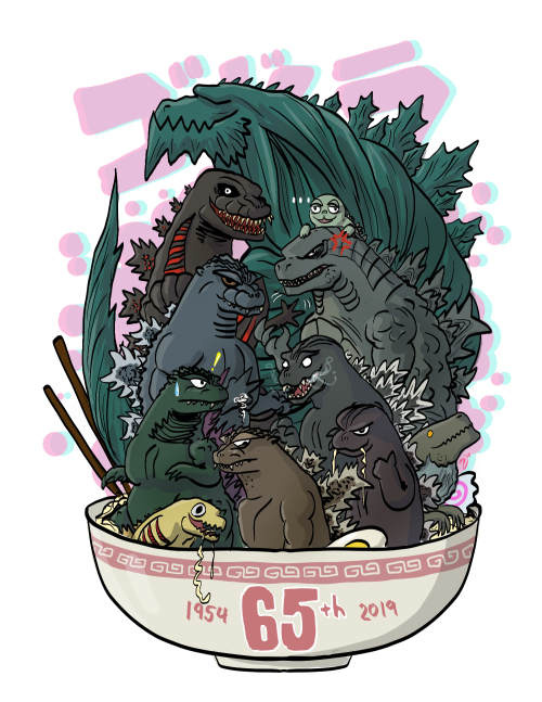 godzilla’s 65th with his self(s)in a ramen bowl cause why not