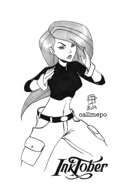callmepo:  Inktober03 by CallMePo  You knew she was going to show up eventually. ^_^  Used a grey Copic marker to punch up Kim’s hair a little.  My gallery of Inktober images so far:http://callmepo.deviantart.com/gallery/51368311/Inktober-2014