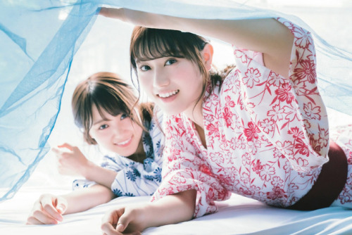 sakamichi-steps:菅井友香 + 守屋茜 × 浴衣 Issue：2018/7/14(+トリミングなど)