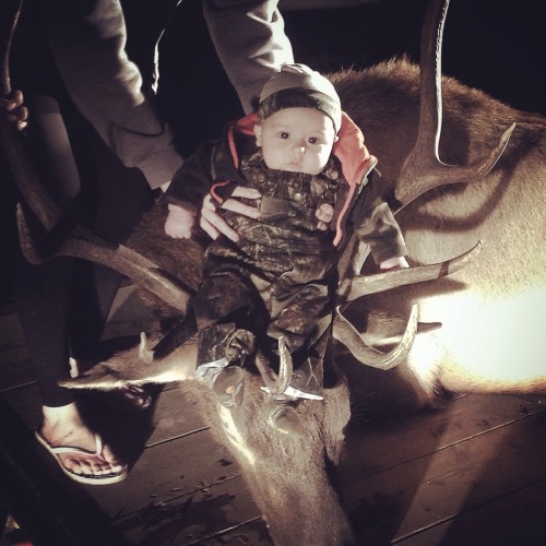 My son with out 6x6 bull elk! Future of hunting right here!