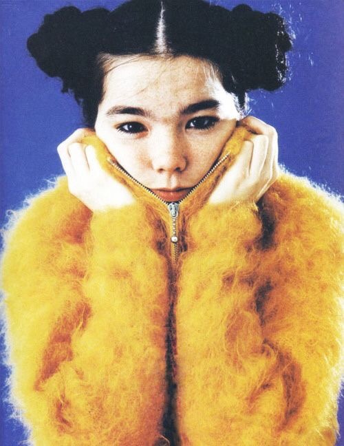 itsabjorkchristmas:  Björk and her fuzzy orange/yellow sweater 