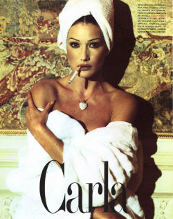 80s-90s-supermodels:  &ldquo;Hurricane Carla&rdquo;, Vogue Italia, December 1992Photographer : Walter ChinModel : Carla Bruni 