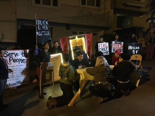 a4bl: Right now: Asians for Black Lives activists are chained to a table in front of San Francisco M