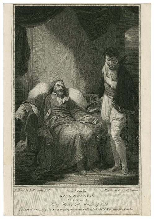 Second Part of King Henry IV, Act 4 Scene 4, King Henry &amp; the Prince of Wales. Engraving by Will