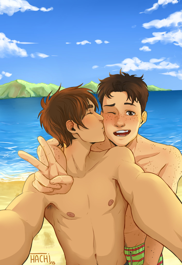 hachidraws:  Seaside smiles and fun in the surf (plus additional sand in every orifice