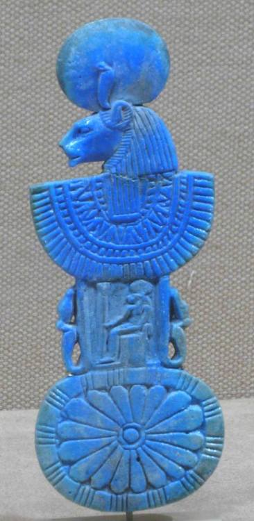 faience necklace counterpoise with the aegis of the Goddess Sekhmet (lioness-headed and wearing the 