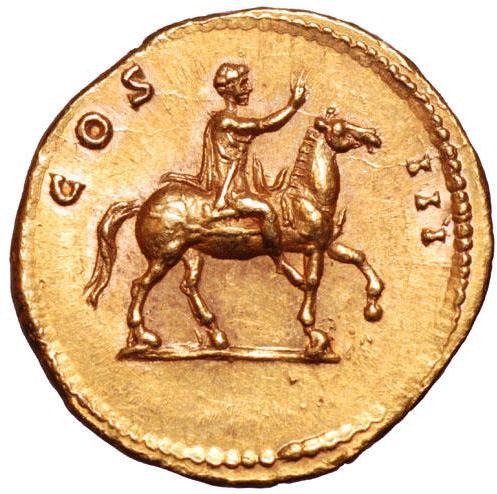 archaicwonder:Near Mint State Ancient Gold Coin Modeled After a Now Lost Statue of Hadrian on Horseb
