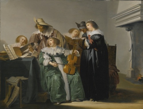 Elegant Company Making Music.Pieter Codde (Dutch, 1599-1678). Oil on panel.From 1627 Codde concentra