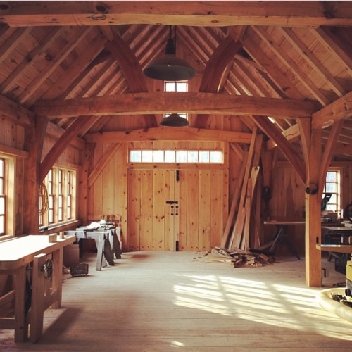 “This is the timber frame barn my father built when he was 70. Timber framing uses hand tools 