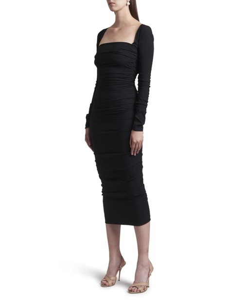 Dolce & Gabbana long sleeved ruched sexy midi black dress(more information, more gold)