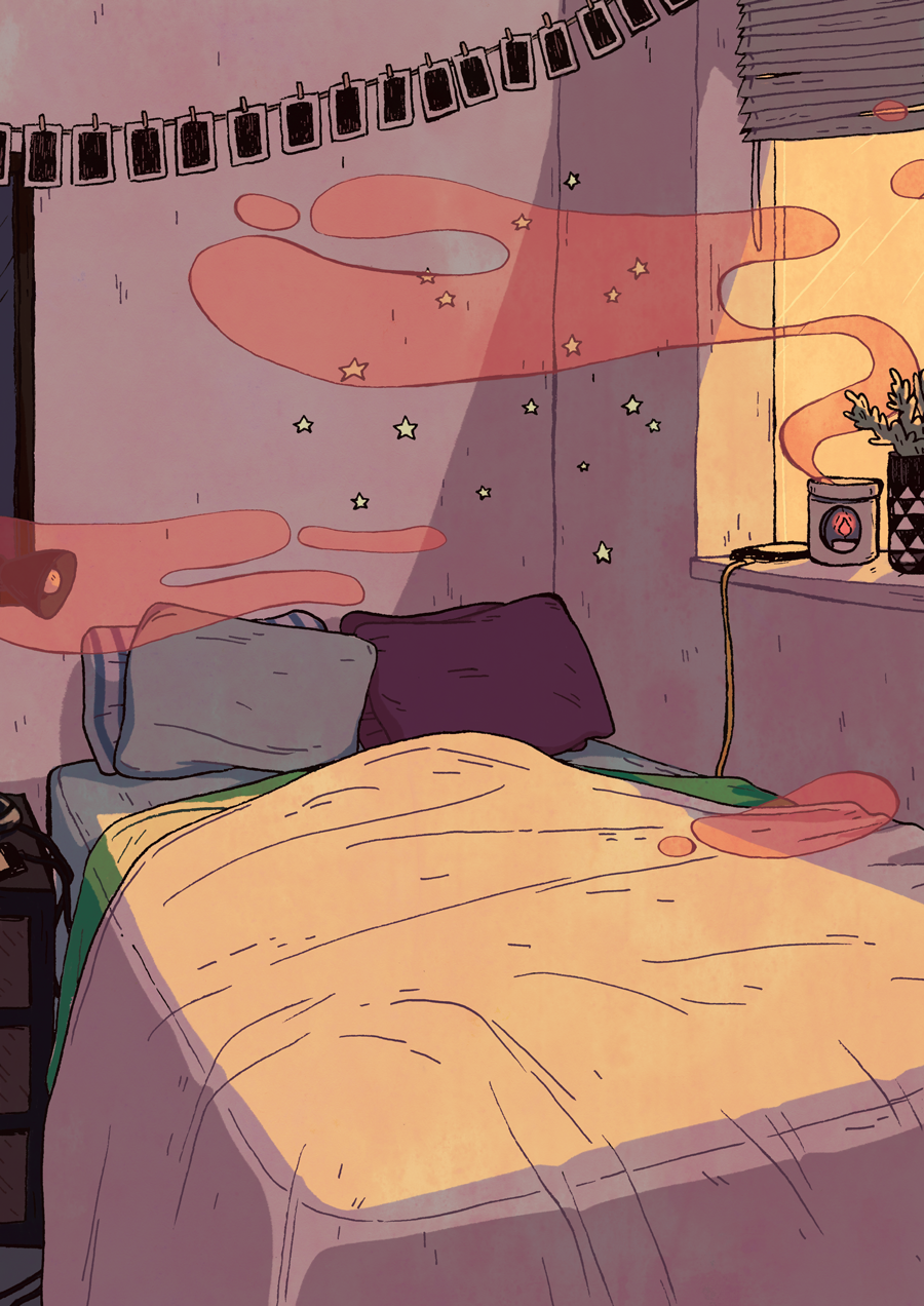 a drawing of my bedroom for the Feel Good Zine!!!!!