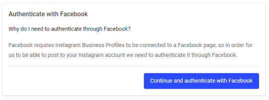 Snapshot of Authenticate with Facebook connecting with required Instagram Business Profiles