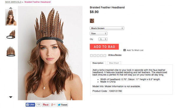 nativeamericannews:  Keene: Forever 21 Sells Headdress, AgainFive years ago, I wrote
