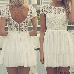 6ksfashion:  White Back Hollow-out Lace Splicing
