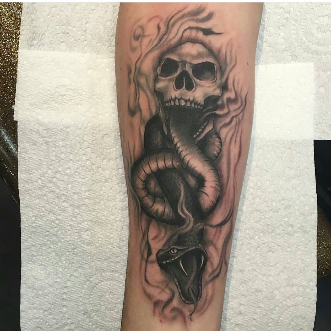 The Master of the Dark Mark himself  Tattoo by h8kaz  hogwartstattoo  blackandgrey blackandgray voldemort darkmark harrypotter  Instagram