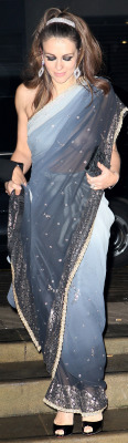 Carelessnaked:  Elizabeth Hurley Wearing A Transparent Saree Without Any Blouse Or