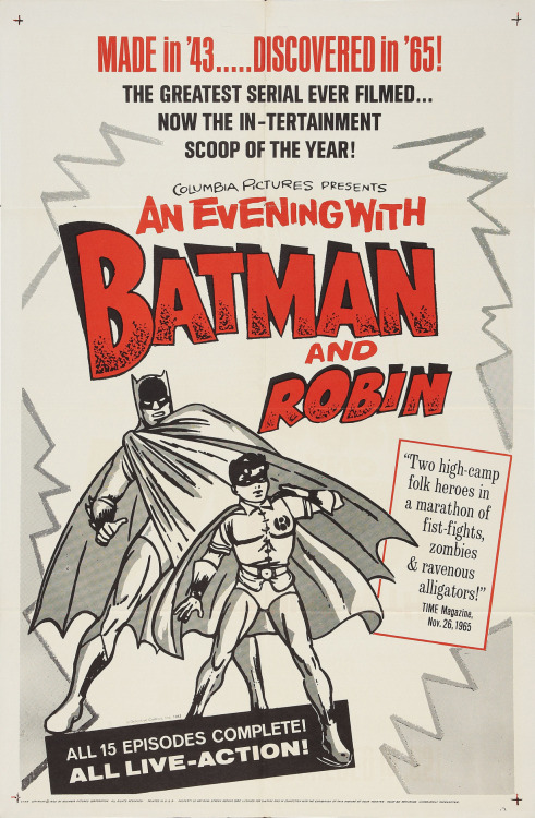 1965 Revival Posters for the “NEW ADVENTURES OF BATMAN AND ROBIN” serials from Columbia Pictures. (1