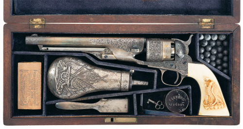 Engraved Colt Model 1861 revolver with Mexican eagle carved ivory grips.from Rock Island Auctions
