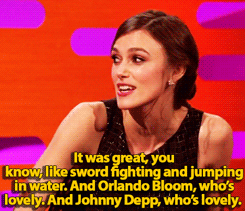 thequeerofthenorth:kirstenelizabethh:sandandglass:Keira Knightley talks about Pirates of the Caribbe
