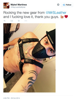 mrsleather:  Mykel rocking our neoprene face shield and bulldog harness