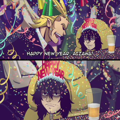 krystalmelodie:    I have seriously been waiting all year to post this… Happy New Year 2018, everyone!!! ️🎉🥂 Are you All Might or Aizawa today?? 😂  Please do not repost without credit! 