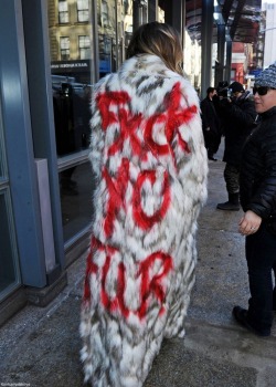 fashion-killahh:  beaumeetsworld:  kingpyramids:  cuntroversy:  kimkanyekimye:  Khloe Kardashian said Fxck Yo Fur out in NYC today 2/17/14  turnt   gangsta bitch  She def did PETA like some years ago.  X