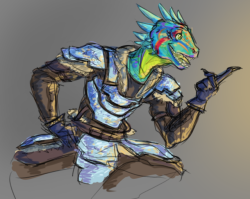 monsterglow: ofc the best thing i draw in months is a 30min sketch ughghguhg this is my extremely reckless dragonborn, here he is inevitably trying to get himself stabbed. somehow he’s also a stabby stealth character