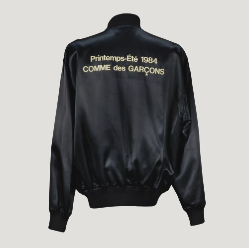 killheji:  Comme des Garçons 1984 BLACK SATIN JACKET EMBROIDERED WITH THE NAME OF THE COLLECT