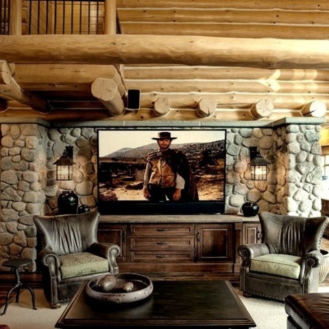 Living Room MinneapolisExample Of A Large Mountain Style Formal Medium Tone Wood Floor Living Room Design