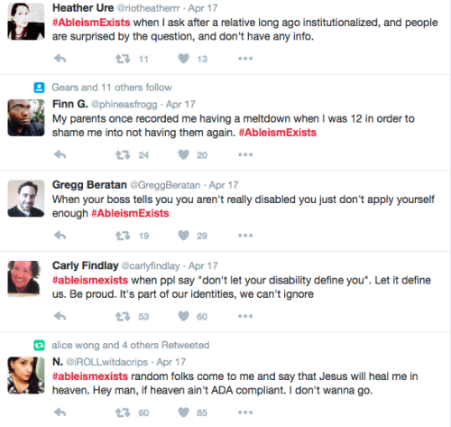 andreashettle: [Image description: A series of tweets with the header, #AbleismExists. I don’t