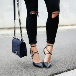 styledbykasey:  lace-up heels + velvet chanel 