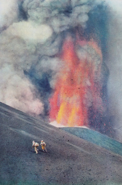 sovietpostcards:Scientists monitor eruption of the Tolbachik volcano. Kamchatka, Russia (1978). Photo by V. Gippenreiter.