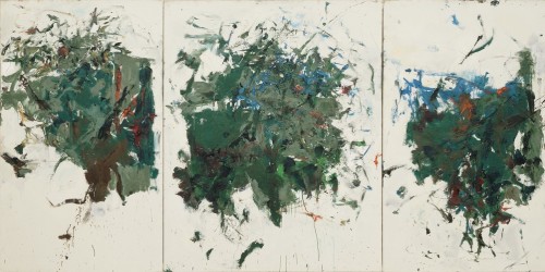 joan-mitchell:  Untitled, Joan Mitchell, 1964, MoMA: Painting and SculptureGift of The Estate of Joan MitchellSize: 63 7/8&quot; x 10’ 7 7/8&quot; (162.4 x 324.8 cm)Medium: Oil on canvas, three panelshttp://www.moma.org/collection/works/79712