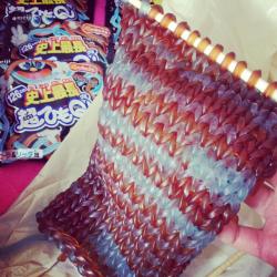 kittydoom:archiemcphee:Candy + Crafts = AwesomeWhen Japanese Twitter user Overtime Queen noticed the resemblance between Ultra-string Q gummy candy and yarn, she decided to postpone eating it and try knitting with it instead. Each piece of the citrus