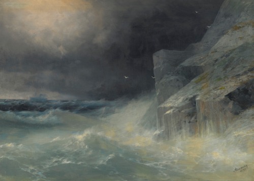 Stormy Seas.1895.Oil on Canvas.71.5 x 100 cm. (28.14 x 39.37 in.)Attributed to Ivan Konstantinovich 