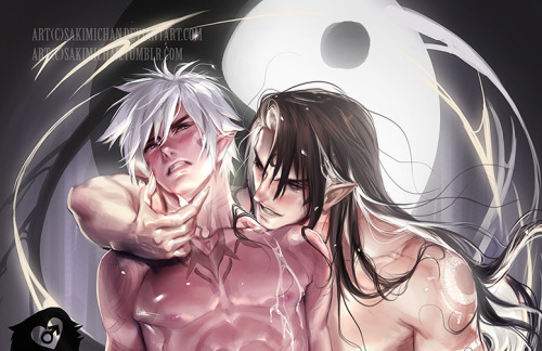 yin X yang yaoi inspired fantasy piece &lt;;3 I had lots of fun painting this.yaoi for this term on 