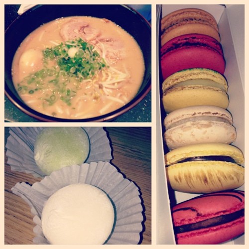 Daikokuya, lette, and mochilatto with my other half @sarahloh #ramen#liltokyo#macarons#mochi#noms (a