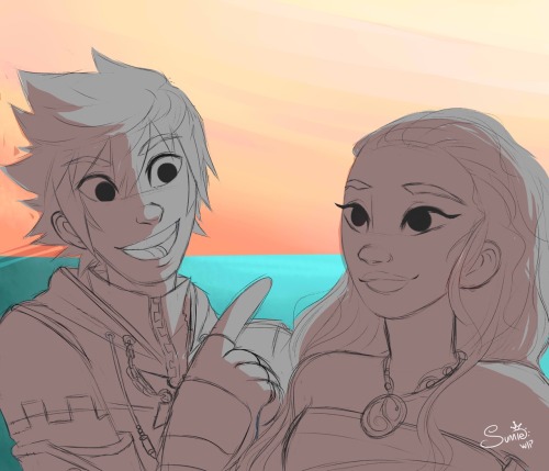 sosunnie:  I’m too excited to see Moana!! So here’s a WIP ^^;   The Roxas X Disney AU lives again. Gosh it’s been so long ヽ( ★ω★)ノ