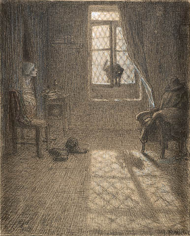 artist-millet: The Cat Who Became a Woman, Jean-Francois MilletMedium: chalk,pastel,paper