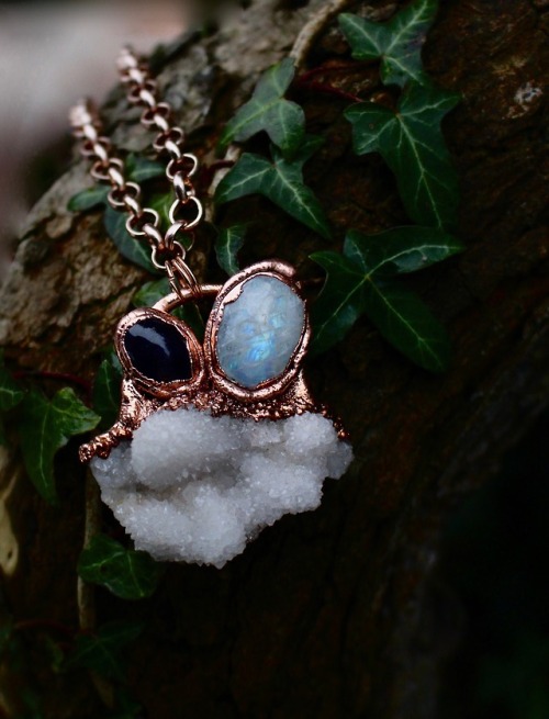 Spirit quartz, rainbow moonstone &amp; amethyst crystal necklace ✨ dipped in copper ~ handmade a