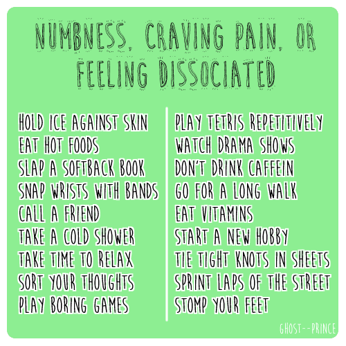 pixiedusthappythoughts:  ghost—prince:  I made a list of self-harm alternatives and distractions!! most will not need many, if any, resources, and certainly not any you won’t have. all sources can be found under the ‘read more’! thank you for
