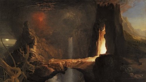 THOMAS COLEExpulsion. Moon and FirelightOil on Canvas91.4 x 122 cm