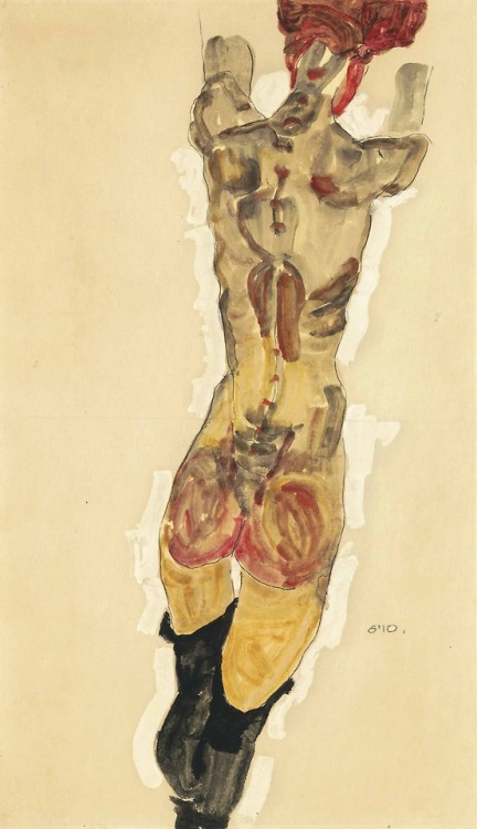 trulyvincent:Egon Schiele (1890-1918)Stehender Rückenakt1910